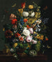 Tulpen, Narzissen, Rosen und andere Blumen in einer Vase auf einer Steinkante mit Schmetterlingen und einem Vogelnest - Johann Baptist Drechsler — Ansicht des Kunstwerks