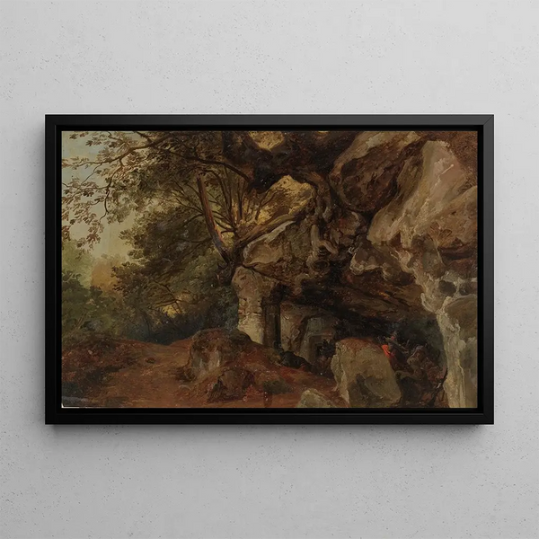 Brigands im Hinterhalt mit Taschentüchern im Gesicht - Johann Baptist Kirner — gerahmtes Bild an der Wand