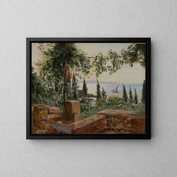 Studie einer italienischen Landschaft mit Meerblick - Johann Baptist Kirner — gerahmtes Bild an der Wand
