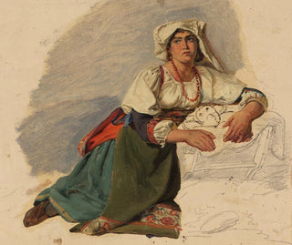 Johann Baptist Kirner - Kniende Italienerin sich ber ein Kind beugend.webp