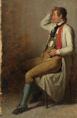 Johann Baptist Kirner - Nach links sitzender junger Bauer in Schwarzwlder Tracht sich mit der Rechten an den Kopf greifend.webp