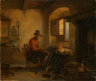 Johann Baptist Kirner - Schuhmacher mit Kind in seiner Werkstatt.webp