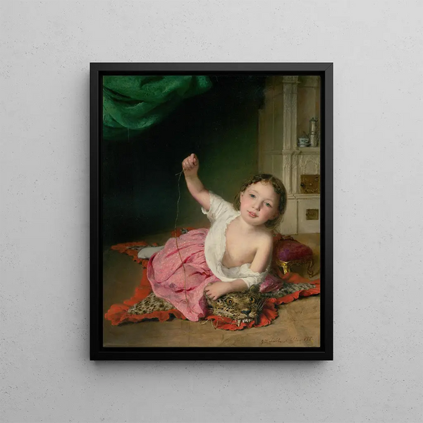 Kleine Mädchen spielend - Johann Baptist Reiter — gerahmtes Bild an der Wand