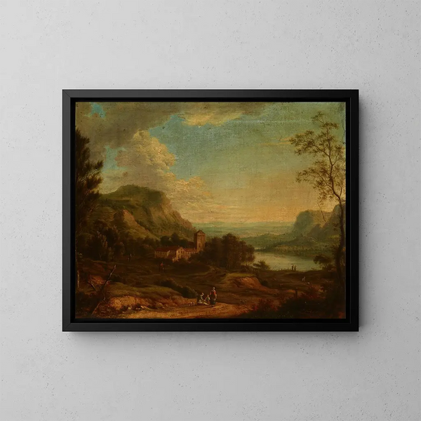 Landschaft mit einer Genreszene - Johann Christian Vollerdt — gerahmtes Bild an der Wand