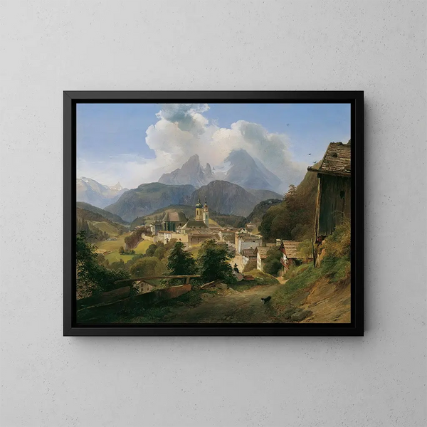 Berchtesgaden mit dem Watzmann - Johann Fischbach — gerahmtes Bild an der Wand