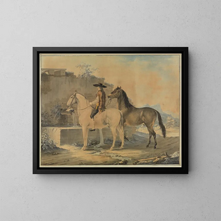 Johann Georg Pforr - Reiter mit zwei Pferden am Brunnen.webp