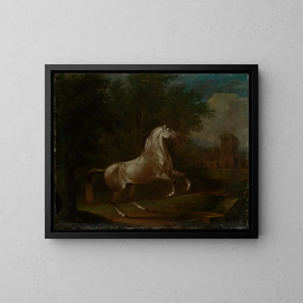 Weißes Pferd im Galopp - Johann Georg Pforr — gerahmtes Bild an der Wand