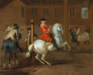Johann Georg de Hamilton - A Cavalier On A Gray Horse In A Riding School.webp
