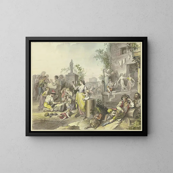Vergnügungen in Trastevere - Johann Heinrich Ramberg — gerahmtes Bild an der Wand