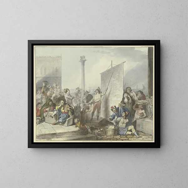 Bâtisseurs sur la Piazetta à Venise - Johann Heinrich Ramberg — gerahmtes Bild an der Wand
