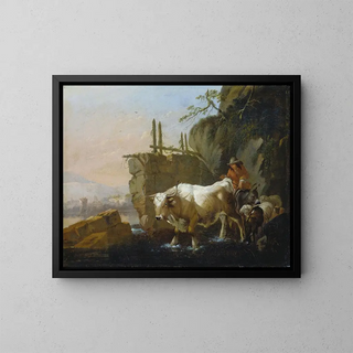 Johann Heinrich Roos - Herdsmen Driving Cattle through a Ford.webp