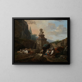 Johann Heinrich Roos - Ruhender Hirt und Herde an rmischem Brunnen.webp