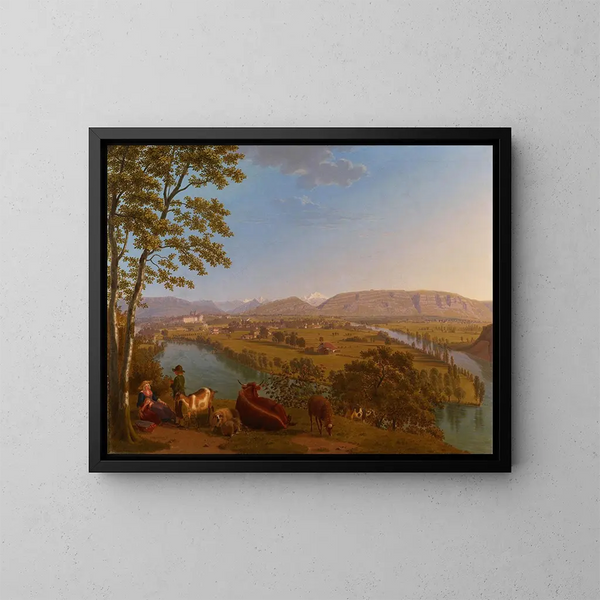 Genf, Zusammenfluss von Rhône und Arve - Johann Jakob Biedermann — gerahmtes Bild an der Wand