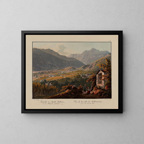 Ansicht der Stadt Bellinzona vom Süden aus - Johann Jakob Meyer — gerahmtes Bild an der Wand