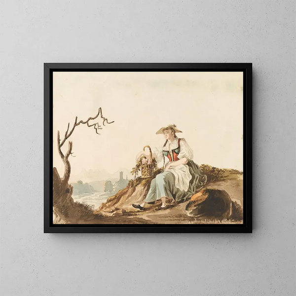 Bernisches Bauern-Gemälde bei Freiburg - Johann Karl Müllner — gerahmtes Bild an der Wand