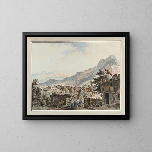 Ansicht der Stadt Aigle auf der Sallines-Straße - Johann Karl Müllner — gerahmtes Bild an der Wand