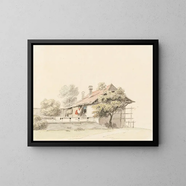Bernisches Bauernhaus-Gemälde - Johann Ludwig Aberli — gerahmtes Bild an der Wand