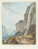 Fall des Wasserfalls namens Staubbach im Lauterbrunnental - Johann Ludwig Aberli — Ansicht des Kunstwerks