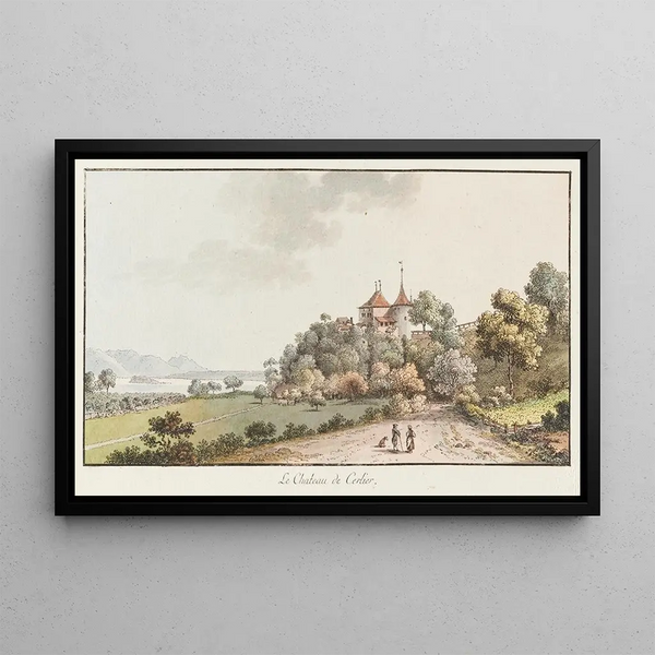 Das Schloss von Cerlier - Johann Ludwig Aberli — gerahmtes Bild an der Wand