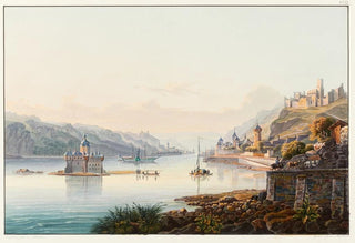 Johann Ludwig Bleuler - Vue de Caub du Pfalz des ruines de Schoenberg et Gutenfels.webp