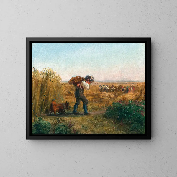 Ein Junge auf dem Weg zum Feld - Johann Matthias Ranftl — gerahmtes Bild an der Wand