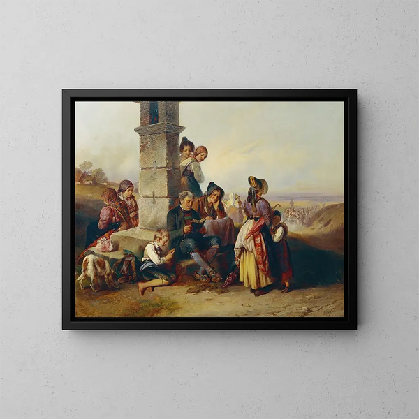 Der Rast der Pilger - Johann Matthias Ranftl — gerahmtes Bild an der Wand