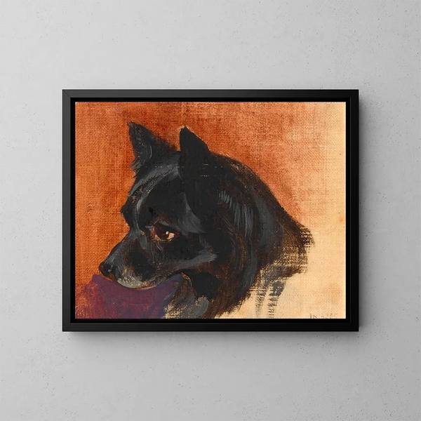Kopf eines kleinen schwarzen Hundes - Johann Matthias Ranftl — gerahmtes Bild an der Wand
