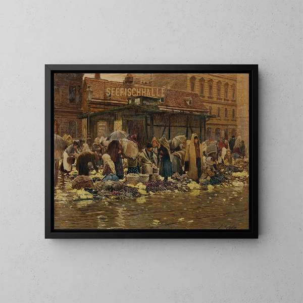 Szene auf dem Markt in der Heide - Johann Nepomuk Geiger — gerahmtes Bild an der Wand