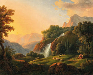 Johann Nepomuk Schdlberger - Landschaft mit Wasserfall und Hirten.webp