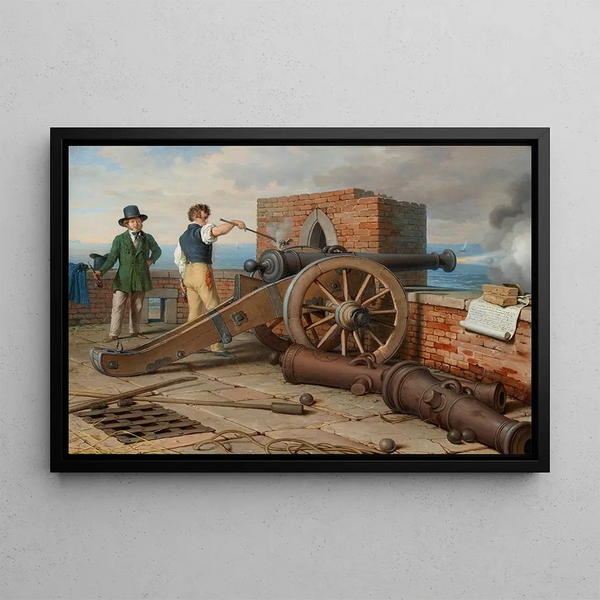 Johann Peter Krafft - Knstlerfreunde lsen einen Kanonenschuss auf der Festung Michele bei Ostia Ferdinand Jagemann und Peter Krafft.webp