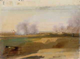 Johann Peter Krafft - Landschaftsstudie mit brennenden Drfern im Hintergrund.webp