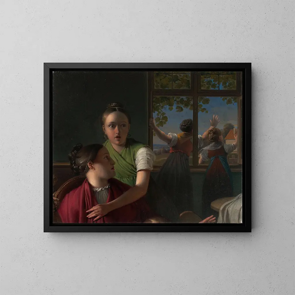 Vier Mädchen in einem Zimmer - Johann Peter Krafft — gerahmtes Bild an der Wand