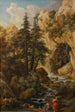 Landschaft mit Wald, Felsenhöhle, Strom und Figuren - Johann Samuel Hetzendorf — Ansicht des Kunstwerks