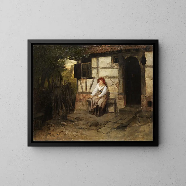 Frau eines Bauern sitzend vor dem Haus - Johann Sperl — gerahmtes Bild an der Wand