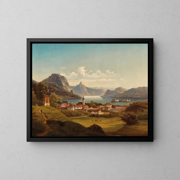 Gmunden mit der Burg Ort am Traunsee - Johann Wilhelm Jankowsky — gerahmtes Bild an der Wand
