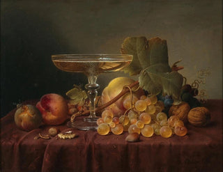 Johann Wilhelm Preyer - Still Life with Champagne Glass and Fruit on a Damask Cloth.webp
