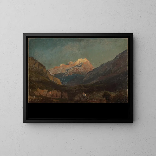Schweizer Landschaftsgemälde mit Kapelle und entferntem schneebedecktem Gipfel - Johann Wilhelm Schirmer — gerahmtes Bild an der Wand