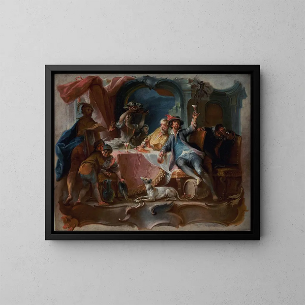 Der verlorene Sohn, der sein Erbe verschwendet - Johann Wolfgang Baumgartner — gerahmtes Bild an der Wand