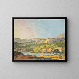 Johann Wolfgang Von Goethe - Sdliche Landschaft am Meer mit bewaldeten Hgeln und einem Gewsser im Vordergrund.webp