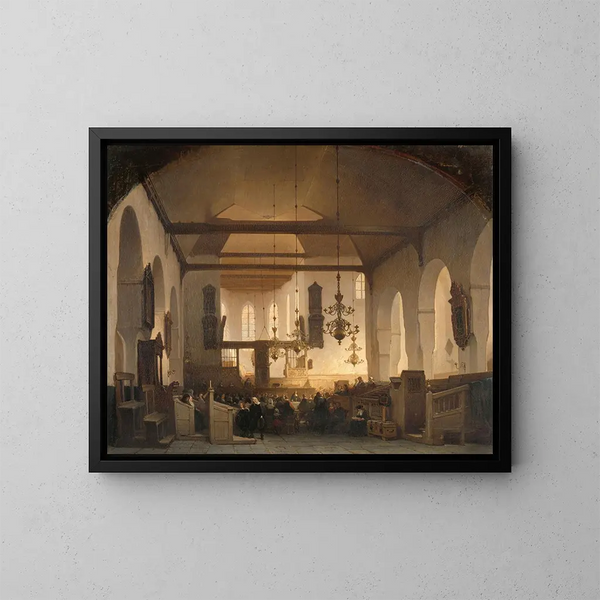 Ein Service an der Geertekerk in Utrecht - Johannes Bosboom — gerahmtes Bild an der Wand