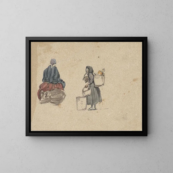 Zwei Studien von Fischerinnen - Johannes Bosboom — gerahmtes Bild an der Wand