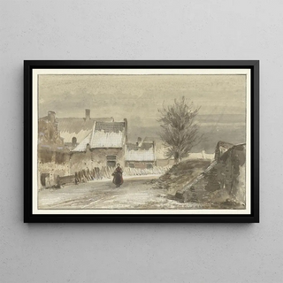 Johannes Franciscus Hoppenbrouwers - Wintergezicht met vrouw staand op het ijs.webp