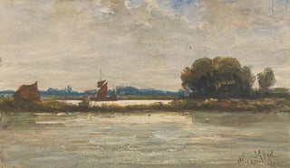 Johannes Gijsbert Vogel - Riviergezicht bij Sliedrecht met zeilschip.webp