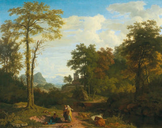 Johannes Glauber - A southern landscape with travellers in front of a fortified town.webp