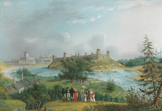 Johannes Hau - Die Ruinen der Veste Jwangorod Johannesstadt nebst ein Teil von Narva von der Hhe von Joachimsthal herabgesehen.webp