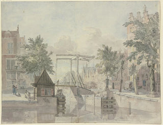 Johannes Huibert Prins - Kanal mit Schleusentor links kehrt eine Magd die Strae.webp