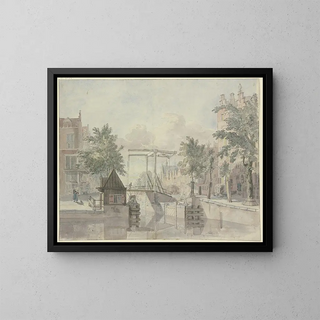 Johannes Huibert Prins - Kanal mit Schleusentor links kehrt eine Magd die Strae.webp