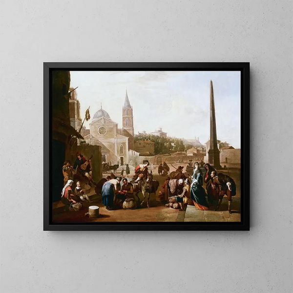 La Piazza del Popolo à Rome - Johannes Lingelbach — gerahmtes Bild an der Wand