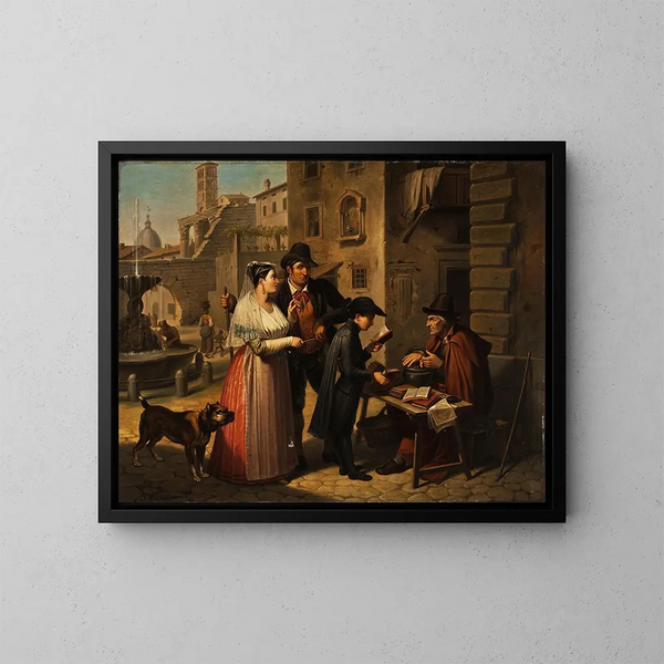 Ein Buchhändler in einer römischen Straße - Johannes Riepenhausen — gerahmtes Bild an der Wand