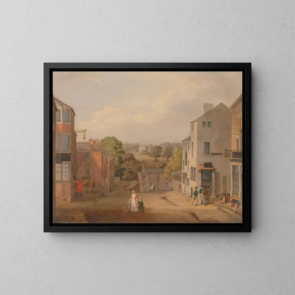 Straßenszene in Chorley, Lancashire, mit Blick auf Chorley Hall - John Bird aus Liverpool — gerahmtes Bild an der Wand
